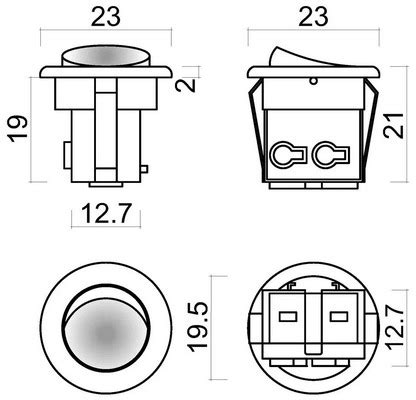 GLS Выключатель круглый врезной,D23Wt, мебельный (AC250V, 6A, IP20 ...