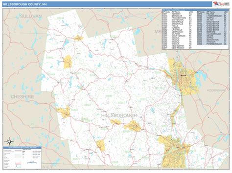 Hillsborough County New Hampshire Zip Code Wall Map