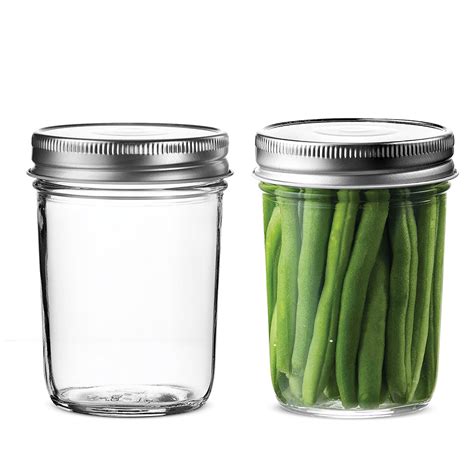 8 Ounce Glass Regular Mouth Mason Jars With Silver Metal Airtight Lids