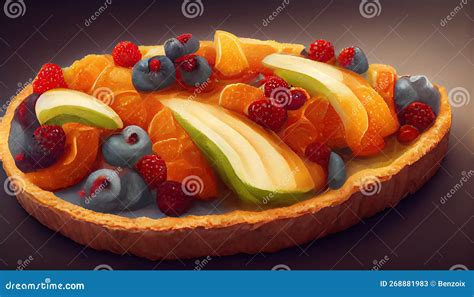 Tarte De Fruta Fresca Sobre O Bolo Ai Generativo Ilustra O Stock