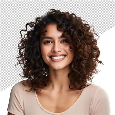 Premium PSD A Woman With Curly Hair Smiles With A Smile On Her Face