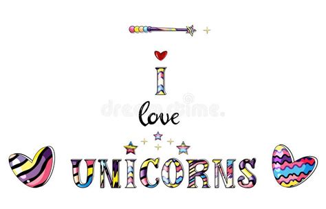 Love Unicorns Cute Hand Drawn Lettering With Color Stars In Modern