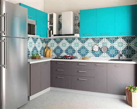 Semi-Glossy Blue And White Ceramic Kitchen Tile Design | Livspace