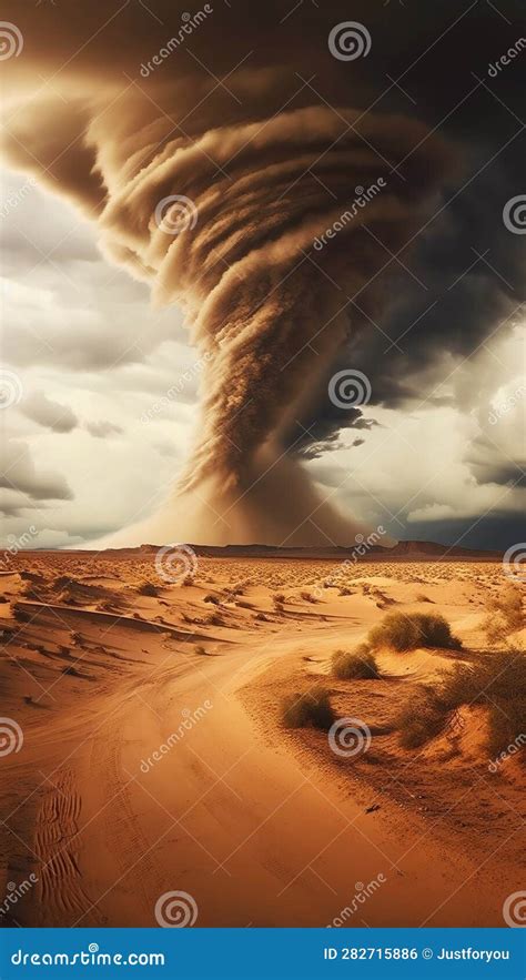 Huge Tornado Hits The Desert Landscape With Great Force Generative Ai