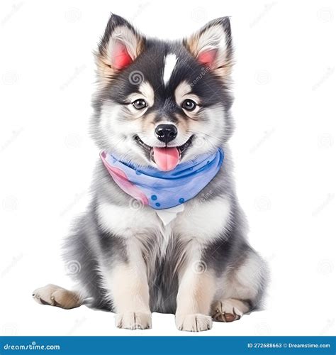 Adorable Pomsky Puppy In Pastel Headband And Bandana A Picture Perfect