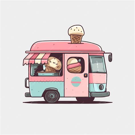 Premium Photo Illustration Of A Pink Ice Cream Truck With A Couple Of