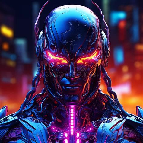 Brutal Cyborg Character In Cyberpunk Style Stock Illustration