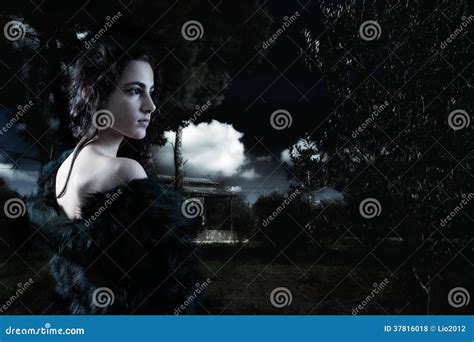 Young Woman Alone in the Woods Stock Photo - Image of horror, dark ...