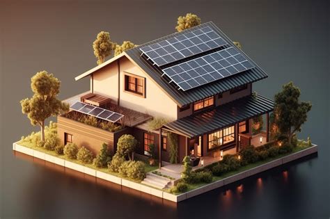 Premium AI Image Isometric House With Solar Panels On The Roof