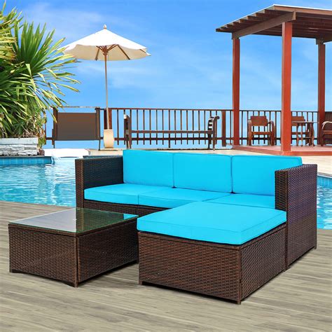 New Topmax 5 Pieces Outdoor Rattan Furniture Set Including 3 Seat Sofa