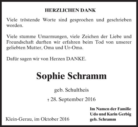 Traueranzeigen Von Sophie Schramm Vrm Trauer De