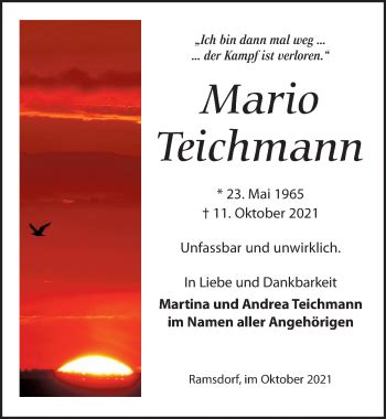 Traueranzeigen Von Mario Teichmann Trauer Anzeigen De