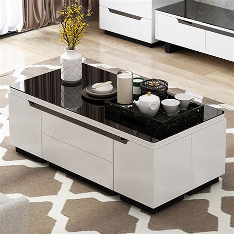 Modern White Lift Top Coffee Table With Drawers Storage Multifunction