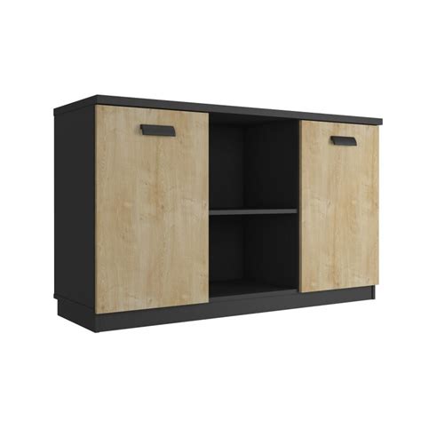 Armário WORK WK18 credenza prateleiras portas cor natural e preto