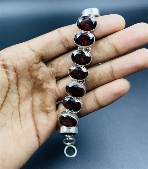 Sterling Silver Mozambique Garnet Gemstone Jewelry Chain Bracelet