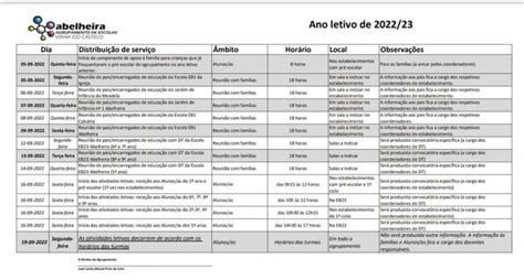 Calendarização da Abertura do Ano Letivo 2022 2023 Associação de Pais