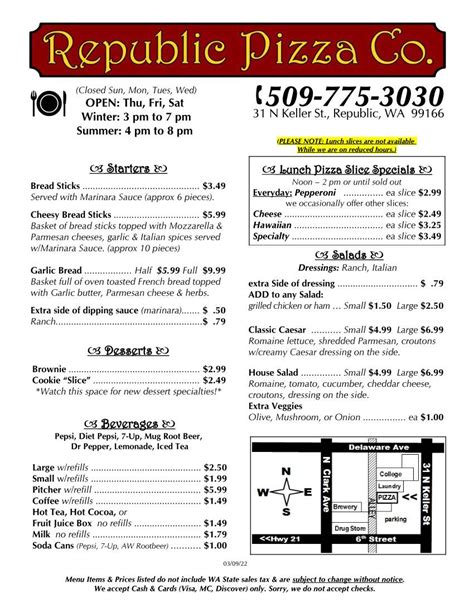 Menu at Republic Pizza Co, Republic