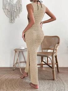 Shein Swim Hollow Out Split Thigh Cover Up Dress Without Bikini Summer Beach Shein Usa