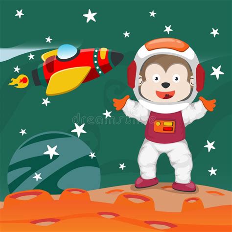 Cute Cosmonaut Bear In A Spacesuit Flies In Outer Space Vector