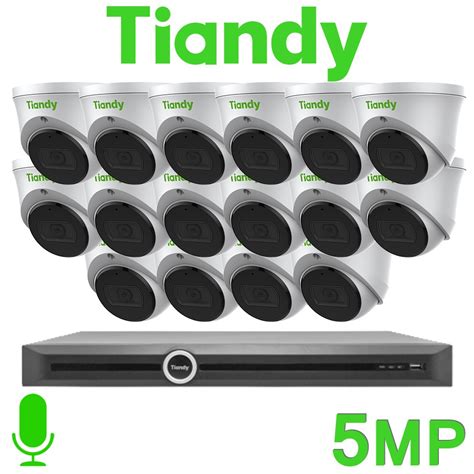 Tiandy 16CH NVR CCTV System 5MP IP PoE Audio Mic Starlight Dome Camera