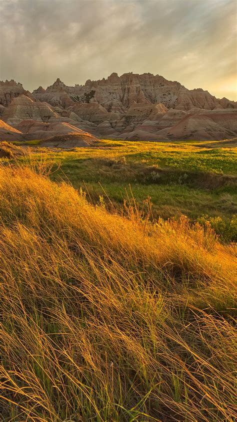 Sunset Over The Landscape Of Badlands National Park South Dakota Usa