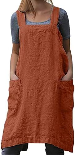 Newgem Cotton Linen Cross Back Apron For Women With Pockets