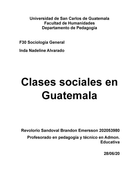 Clases Sociales En Guatemala Universidad De San Carlos De Guatemala