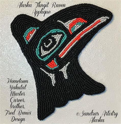 Alaska Tlingit Raven Beaded Regalia Applique-4-1/2x4-1/2 in Czech Glass ...