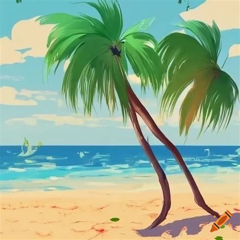 Cartoon Beach With Palm Tree