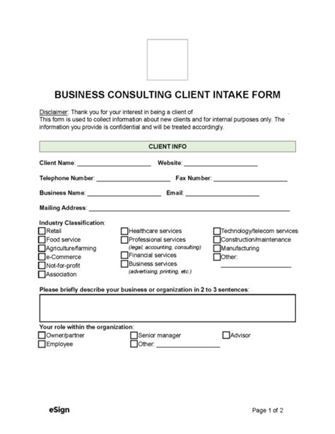 Free Business Consulting Client Intake Form Pdf Word