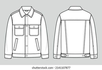 Trucker Jacket Men S Casual Clothing Fashion Sketch Flat Technical