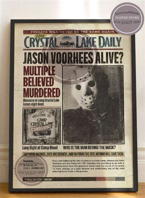 Friday The 13th 1980 Horror Movie Jason Voorhees Camp Crystal Etsy