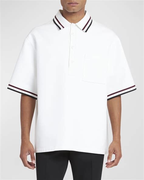 Balmain Men S Striped Trim Polo Shirt Neiman Marcus