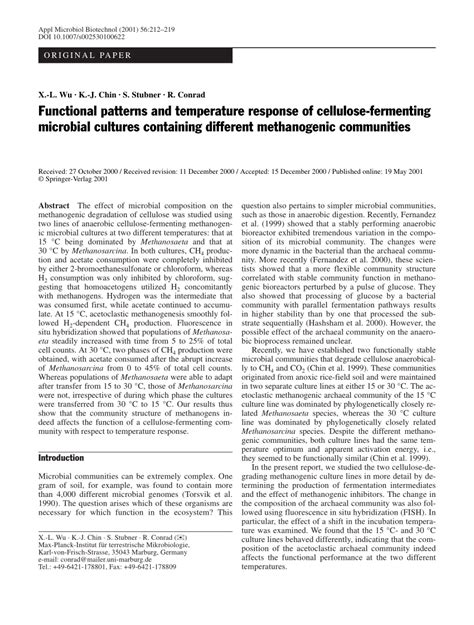 Pdf Functional Patterns And Temperature Response Of Cellulose Fermenting Microbial Cultures