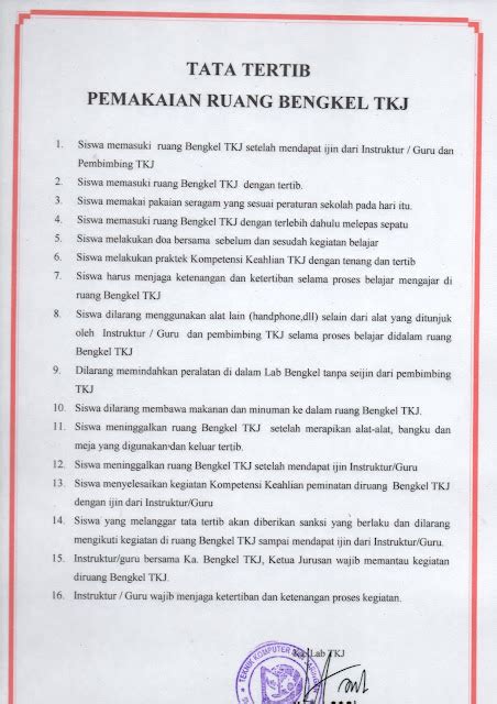 Tata Tertib Pemakaian Ruang Bengkel Tkj