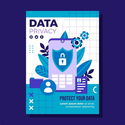 Plantilla de póster de privacidad de datos de diseño plano Vector Gratis