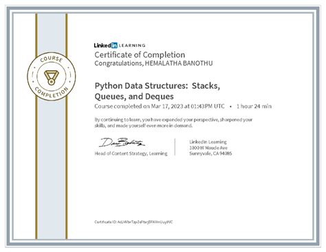 Certificate Of Completion Python Data Structures Stacks Queues And