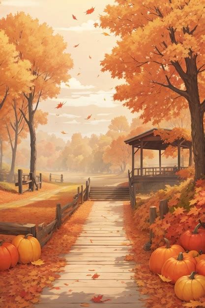 Premium Ai Image Autumn Mood Background Decorated Trees With Falling