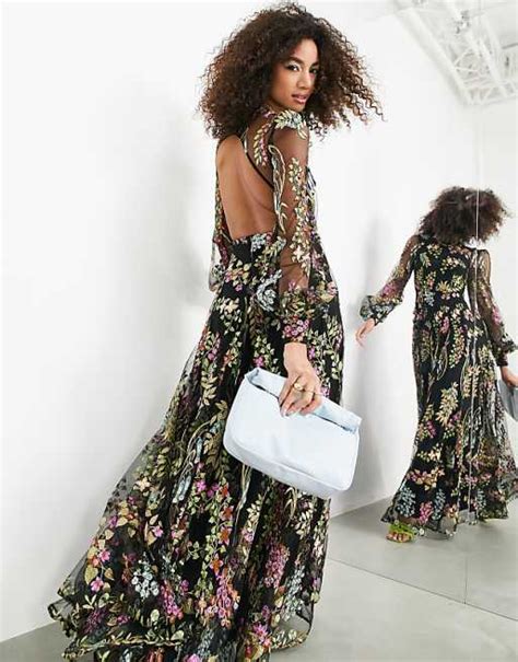 Asos Black Floral Maxi Dress On Sale