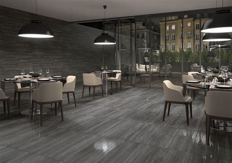 Grey Gray Tile On Floor And Wall In Restaurant Contemporary Design