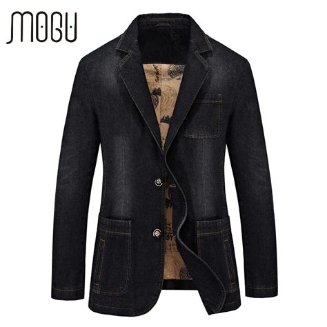 Mogu Denim Blazers Men 2017 Spring New Fashion Jean Blazer Jacket Slim