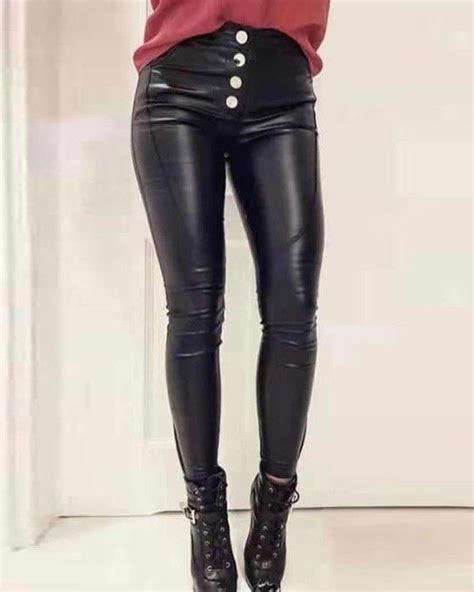 Faux Leather Buttoned Pants Button Pants How To Stretch Boots