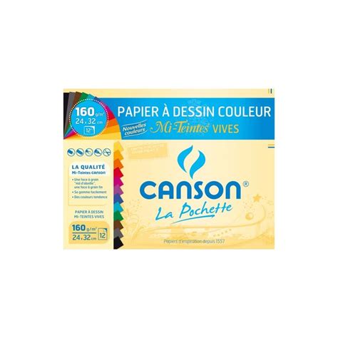 CANSON Pochette De 12 Feuilles Papier Dessin MI TEINTES 160g 24x32cm