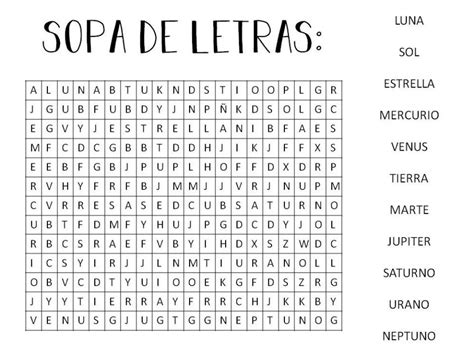 Sopa De Letras El Universo Worksheet Sopa De Letras Juego De Letras