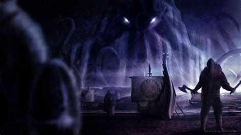 Vikings and Kraken - dark fantasy landscape by DimartGraphics on DeviantArt