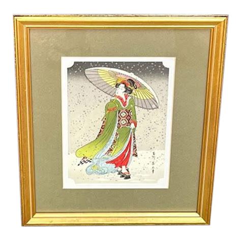 Japanese Woodblock Print 1950s 60s Geisha W Parasol Framed Print Chairish