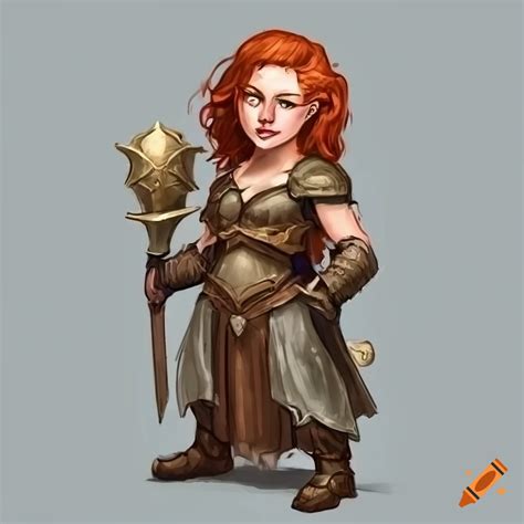 Female Halfling Cleric With Copper Hair And Hazel Eyes In Banded Mail