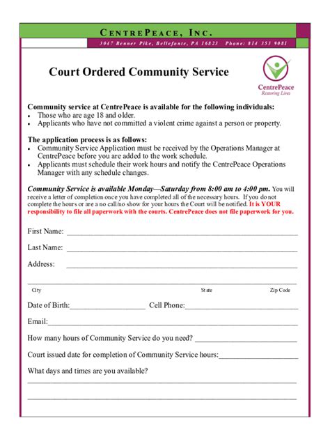 Fillable Online Court Ordered Community Service Fax Email Print Pdffiller