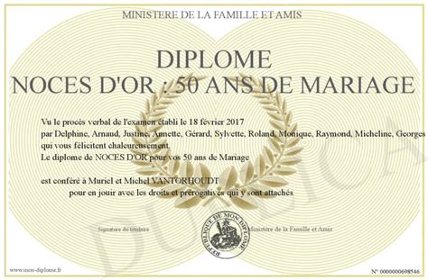 Diplome Noces D Or Ans De Mariage