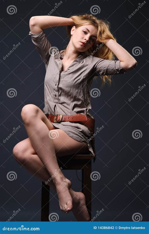 Attractive Blond Girl Sits On Chair Stock Photo Image Of Naked Attractive